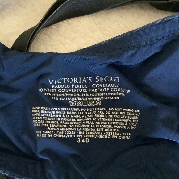 SOLD 2 Victorias Secret Padded Perfect Coverage bras 34D blue and black - Picture 5 of 8